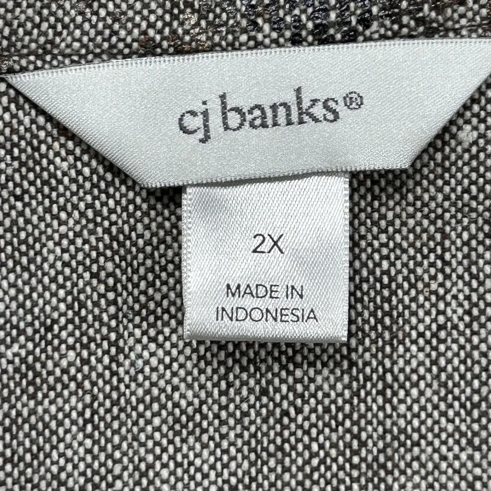CJ Banks Jacket Womens 2X Snakeskin Print Metallic Button Front Grey Gold Pocket
